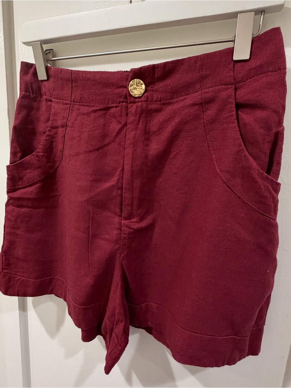 House of Harlow 1960 Burgundy High-Waist Shorts with Gold Button